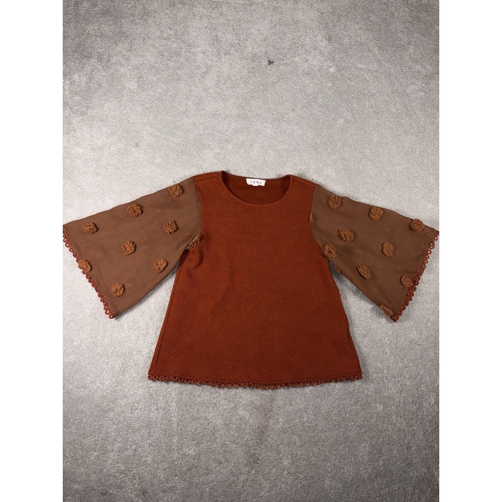 THML Roolee Cordero Puff Sleeve Brown 3/4 Sleeve Blouse Xs